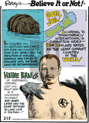 Ripley's Believe It or Not on Wednesday February 15, 2012 Comic Strip