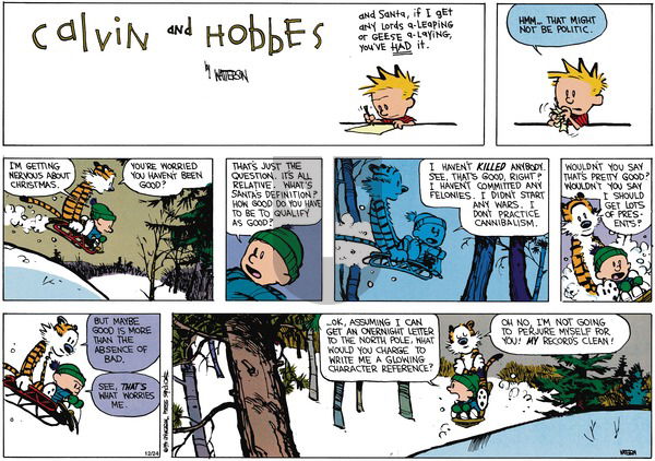 Calvin and Hobbes - Sunday December 23, 1990 Comic Strip