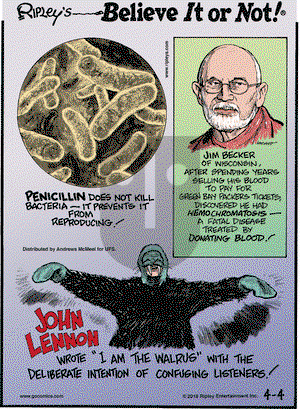 Ripley's Believe It or Not on Wednesday April 4, 2018 Comic Strip