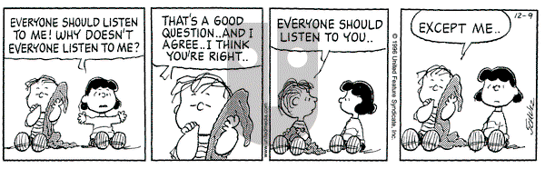Peanuts on Monday December 9, 1996 Comic Strip