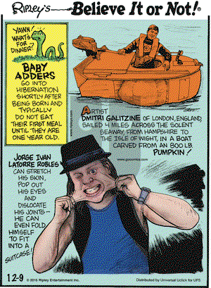 Ripley's Believe It or Not on Wednesday December 9, 2015 Comic Strip