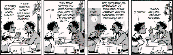 Doonesbury on Monday October 6, 1986 Comic Strip