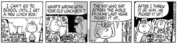 Peanuts - Saturday September 3, 1977 Comic Strip