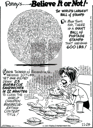 Ripley's Believe It or Not on Tuesday November 25, 2003 Comic Strip