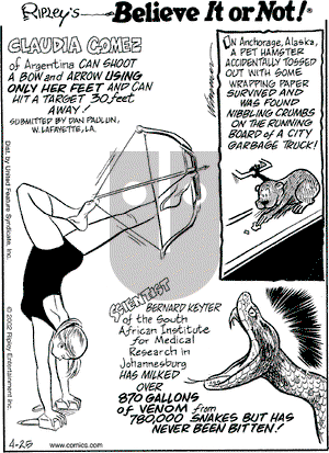 Ripley's Believe It or Not on Thursday April 25, 2002 Comic Strip