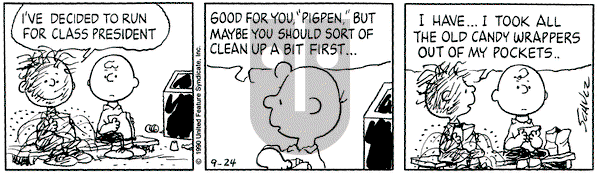 Peanuts - Monday September 24, 1990 Comic Strip