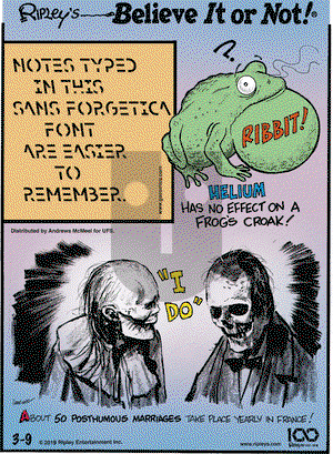 Ripley's Believe It or Not on Saturday March 9, 2019 Comic Strip