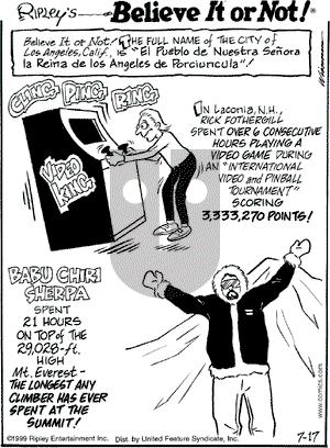 Ripley's Believe It or Not on Saturday July 17, 1999 Comic Strip