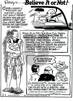 Ripley's Believe It or Not on Wednesday November 1, 2000 Comic Strip