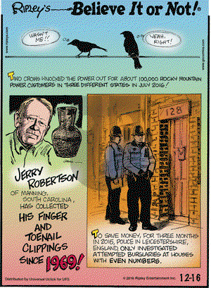Ripley's Believe It or Not on Friday December 16, 2016 Comic Strip