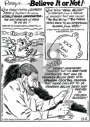 Ripley's Believe It or Not on Thursday November 2, 2000 Comic Strip