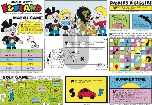 Uncle Art's Funland on Sunday November 19, 2023 Comic Strip