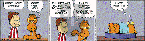 Garfield on Monday March 16, 2015 Comic Strip