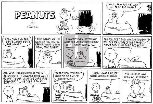Peanuts on Sunday September 12, 1993 Comic Strip