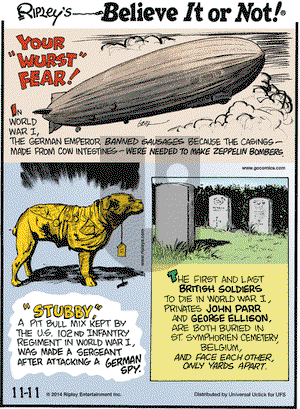 Ripley's Believe It or Not on Tuesday November 11, 2014 Comic Strip