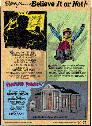 Ripley's Believe It or Not on Saturday October 21, 2017 Comic Strip