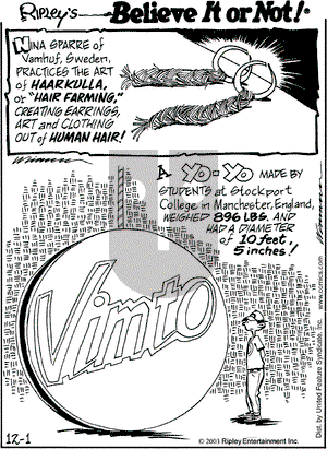 Ripley's Believe It or Not on Monday December 1, 2003 Comic Strip