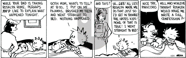 Calvin and Hobbes - Wednesday April 24, 2024 Comic Strip