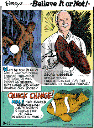 Ripley's Believe It or Not on Tuesday September 13, 2011 Comic Strip