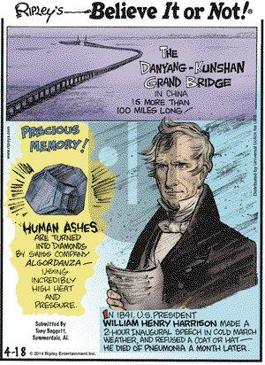 Ripley's Believe It or Not on Friday April 18, 2014 Comic Strip