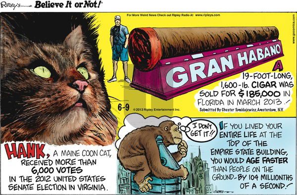 Ripley's Believe It or Not on Sunday June 9, 2013 Comic Strip