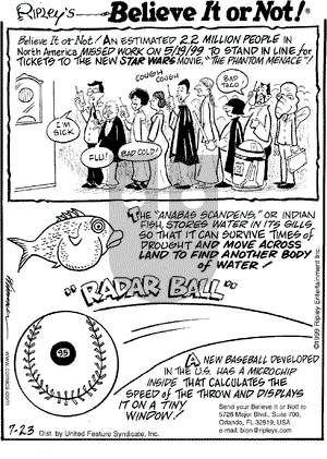 Ripley's Believe It or Not on Friday July 23, 1999 Comic Strip