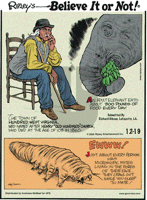 Ripley's Believe It or Not on Saturday December 19, 2020 Comic Strip