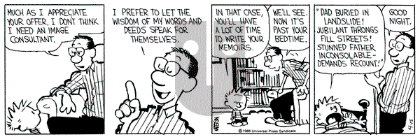 Calvin and Hobbes on Friday April 15, 1988 Comic Strip