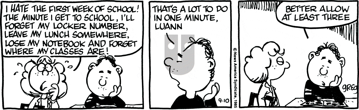 Luann - Tuesday September 10, 1985 Comic Strip