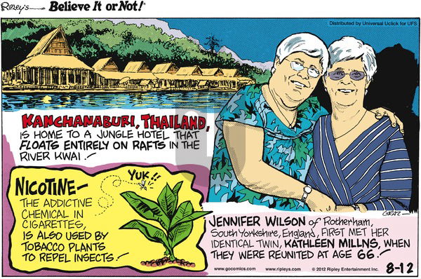 Ripley's Believe It or Not on Sunday August 12, 2012 Comic Strip