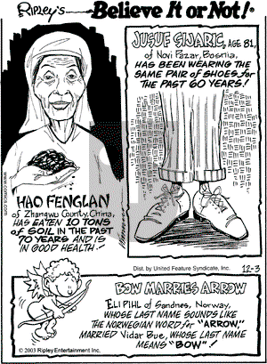 Ripley's Believe It or Not on Wednesday December 3, 2003 Comic Strip