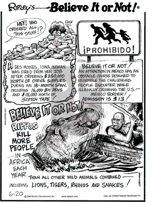 Ripley's Believe It or Not on Monday June 20, 2005 Comic Strip