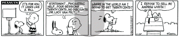 Peanuts on Monday November 25, 1968 Comic Strip
