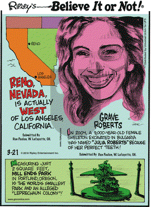 Ripley's Believe It or Not on Monday March 21, 2016 Comic Strip