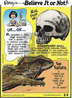 Ripley's Believe It or Not on Thursday June 9, 2016 Comic Strip
