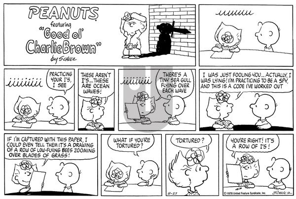 Peanuts on Sunday August 27, 1978 Comic Strip