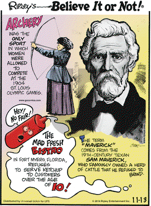 Ripley's Believe It or Not on Thursday November 13, 2014 Comic Strip