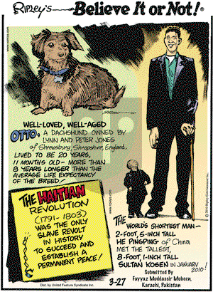 Ripley's Believe It or Not on Saturday March 27, 2010 Comic Strip