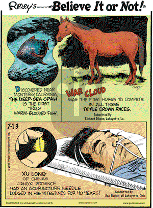 Ripley's Believe It or Not on Monday July 13, 2015 Comic Strip