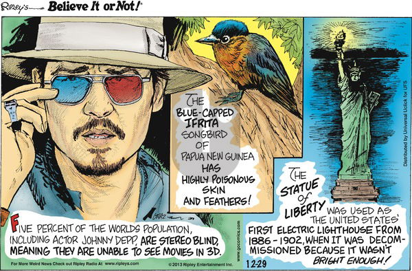 Ripley's Believe It or Not on Sunday December 29, 2013 Comic Strip