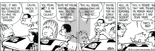 Calvin and Hobbes - Tuesday March 3, 1987 Comic Strip
