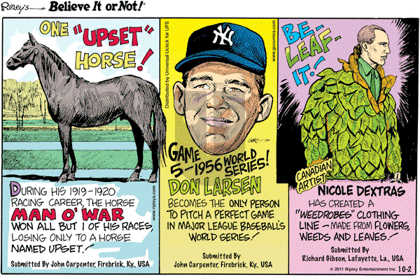 Ripley's Believe It or Not on Sunday October 2, 2011 Comic Strip