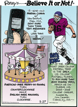 Ripley's Believe It or Not on Friday March 27, 2009 Comic Strip
