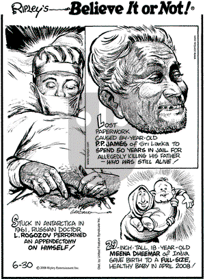 Ripley's Believe It or Not on Monday June 30, 2008 Comic Strip