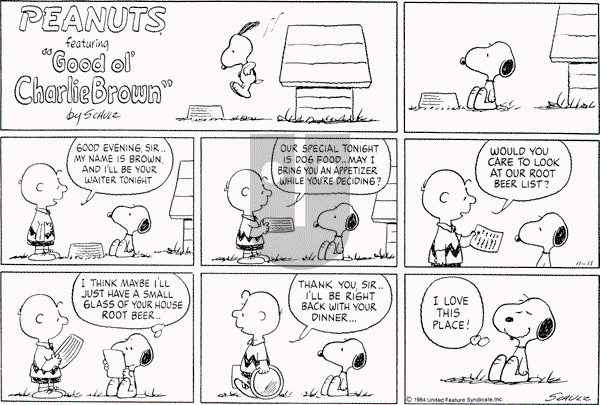 Peanuts - Sunday November 11, 1984 Comic Strip