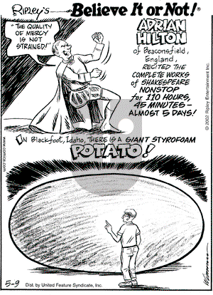 Ripley's Believe It or Not on Thursday May 9, 2002 Comic Strip