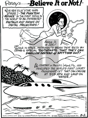 Ripley's Believe It or Not on Monday August 2, 1999 Comic Strip