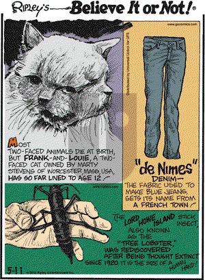 Ripley's Believe It or Not on Friday May 11, 2012 Comic Strip