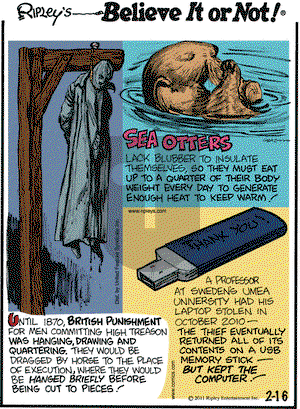 Ripley's Believe It or Not on Wednesday February 16, 2011 Comic Strip