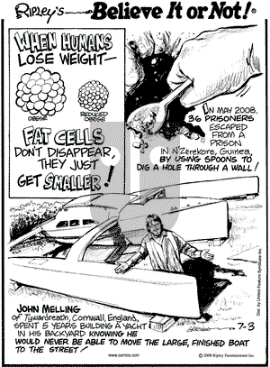 Ripley's Believe It or Not on Thursday July 3, 2008 Comic Strip